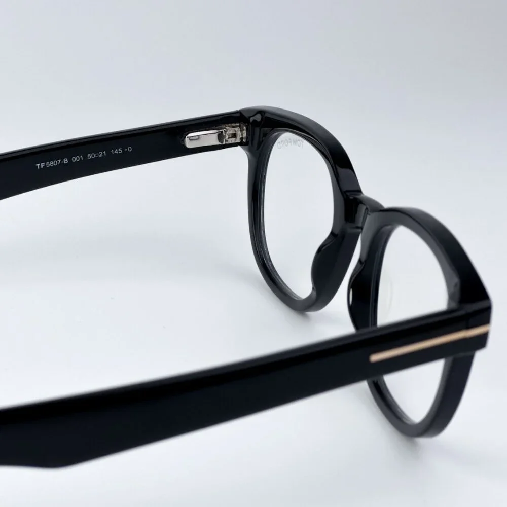 Tom Ford Women Black Clear Blue Block Round BRAND NEW Eyeglasses FT5807-B/O 001